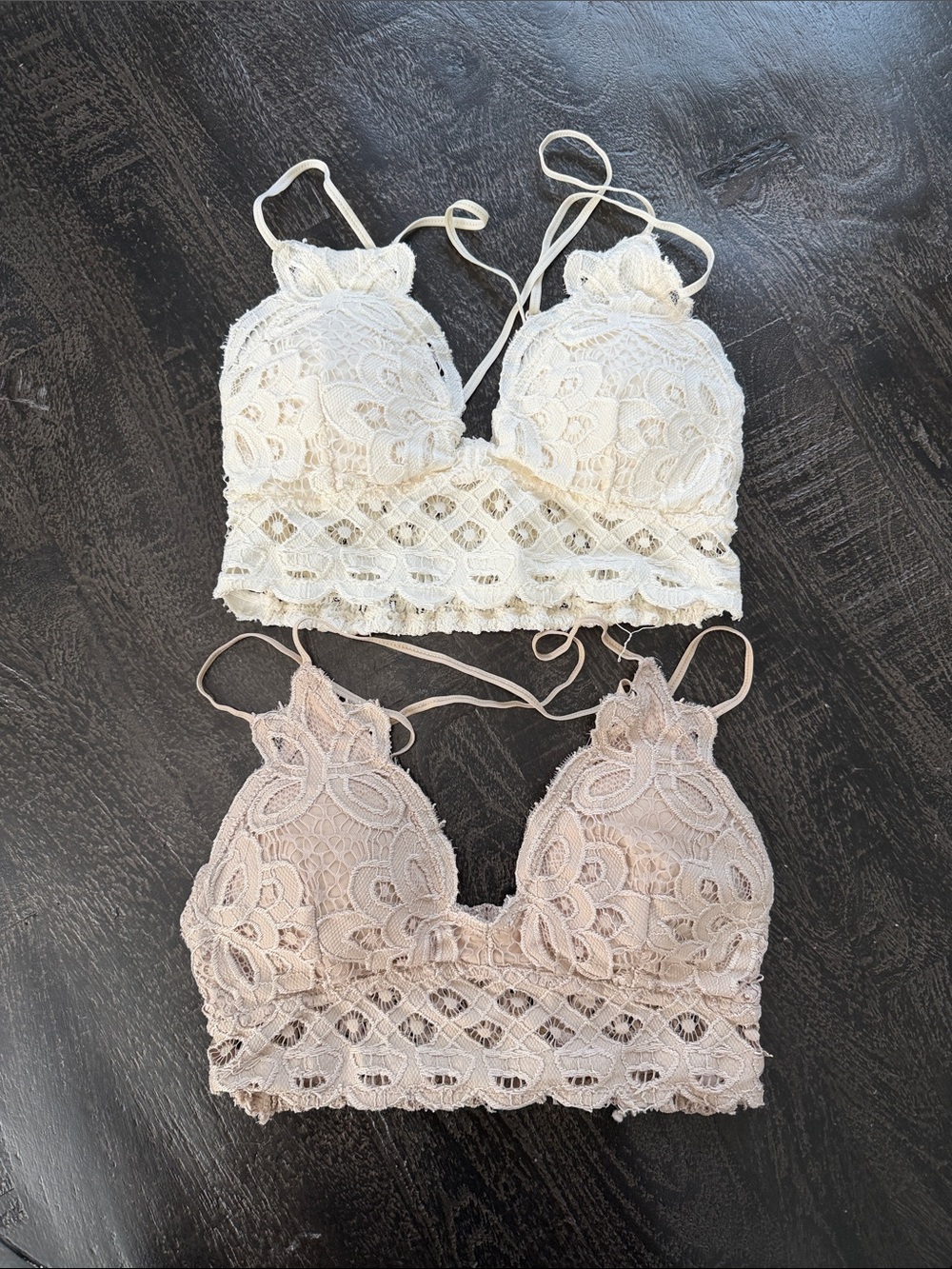 Anemone Lace Bralette Set in Cream and Light Taupe